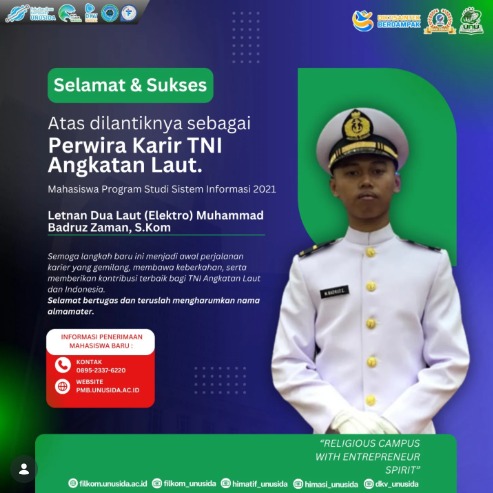 Perwira Karier dengan pangkat Letnan Dua Laut Elektro di Tentara Nasional Indonesia Angkatan Laut (TNI AL).